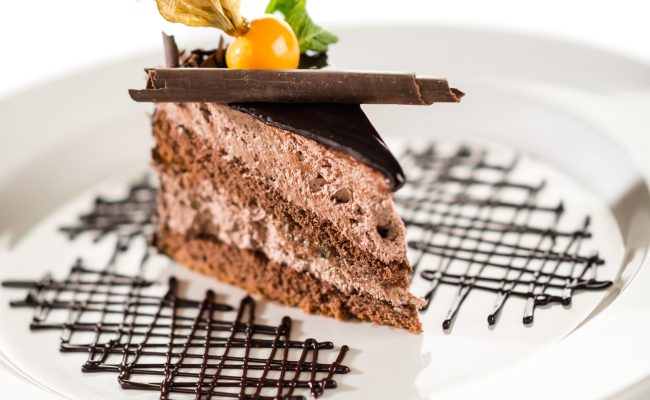 Delicious chocolate cake with physalis